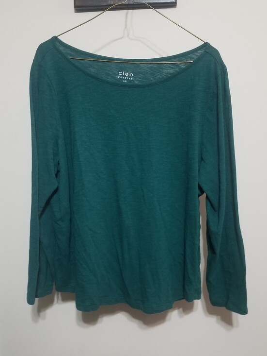 cleo Tops - Cleo Large Petite Teal Long Sleeve Scoop Neck Top